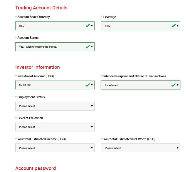 Account Details and Investment Amount